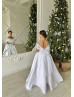 Satin Organza V Back Flower Girl Dress Baptism Dress